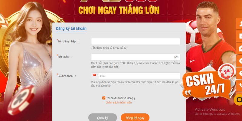 Các bước đăng ký tài khoản chơi game tại AE888