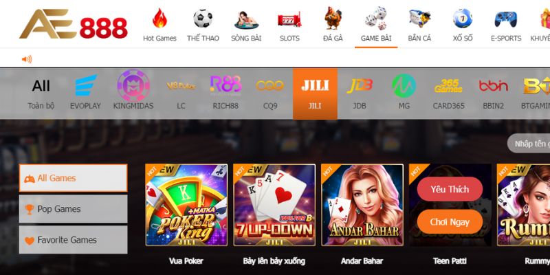 Giới thiệu đôi nét về sảnh JILi game bài tại AE888